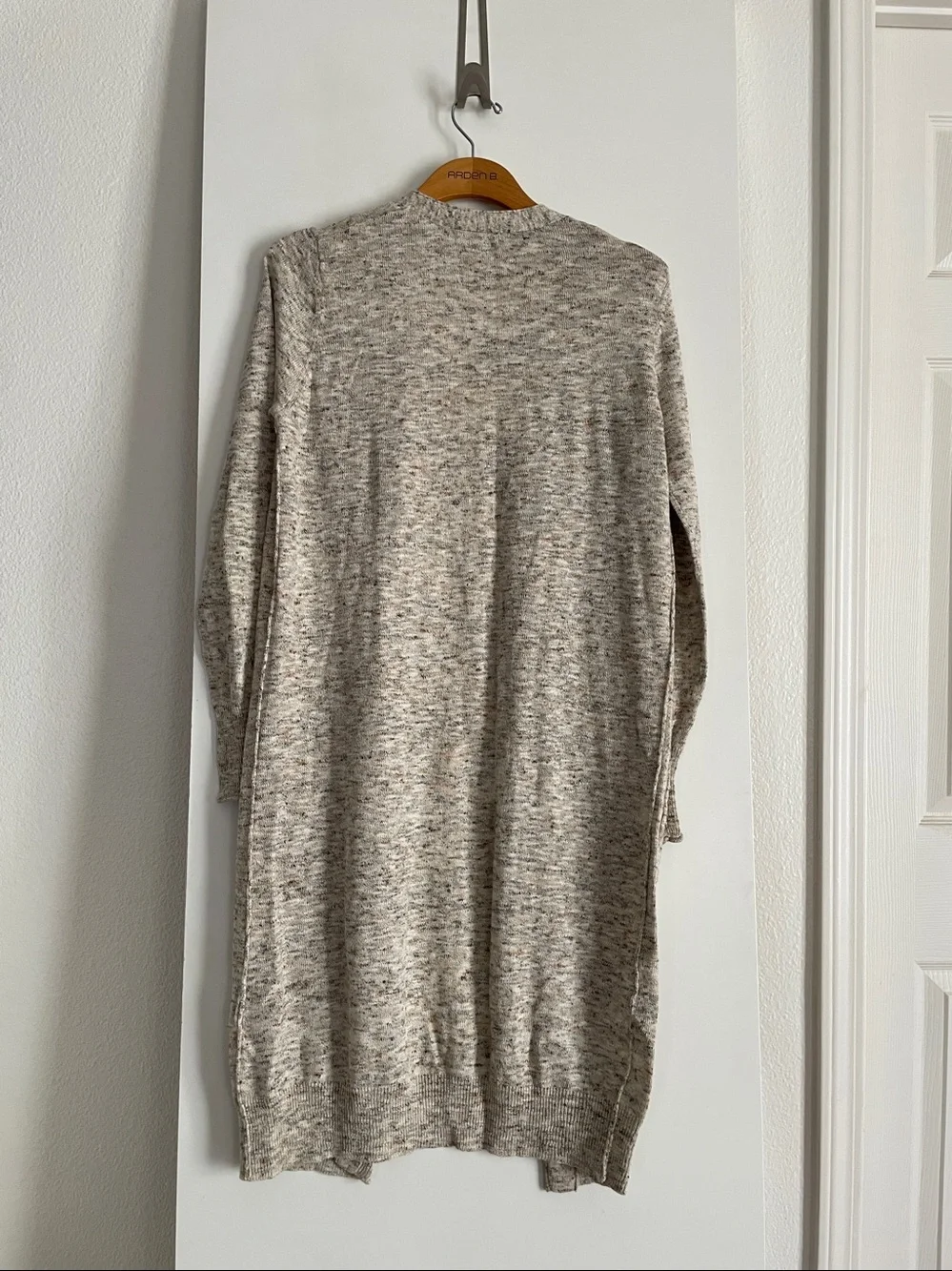 Max Studio Cotton Linen Blend Long Duster Cardigan Sweater Ivory/Brown NWOT